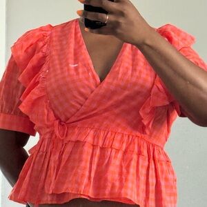 J.Crew  Ruffle wrap top in gingham NWT XXL